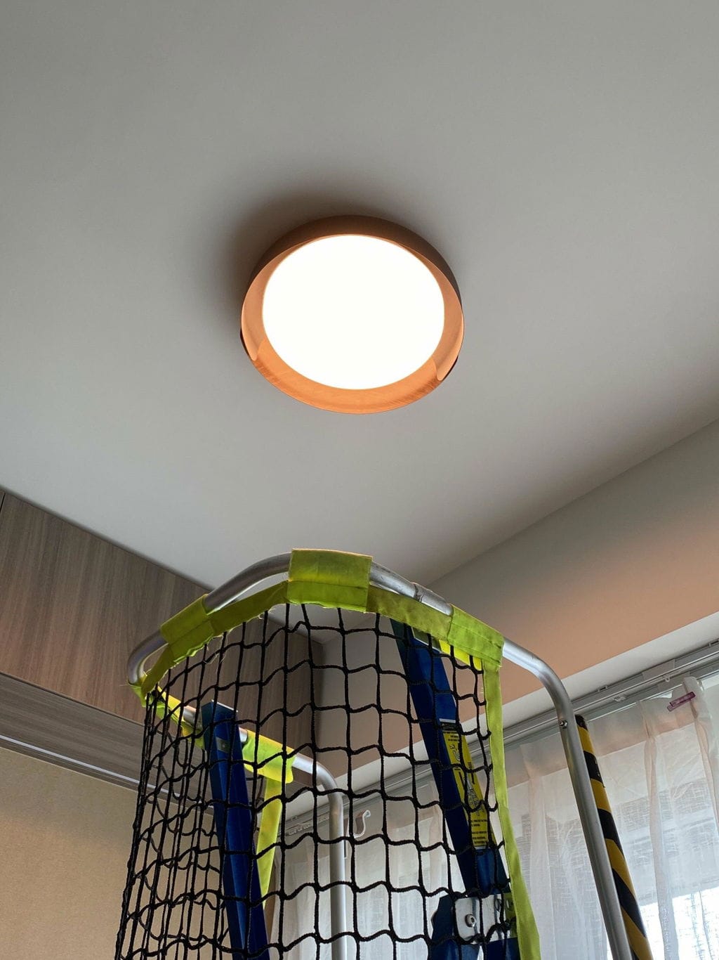 Customer photo review of Wood Trim Flush Mount Ceiling Light, Frosted White Acrylic, LED