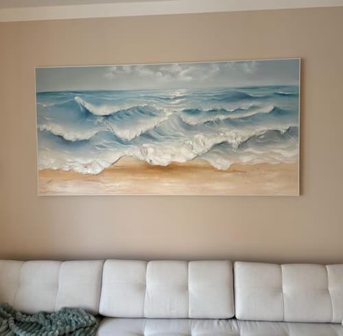Customer photo review of Ocean Whisper – Hand-Painted Textured Coastal Waves Oil Painting