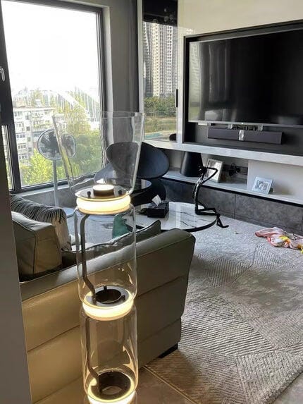 Customer photo review of Black Floor Lamp, Clear Glass Cylinders, LED, Up to 160 cm