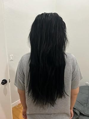 Customer photo review of Virgin Flat Weft Hair Extensions Weft Hair Extensions Off Black #1B