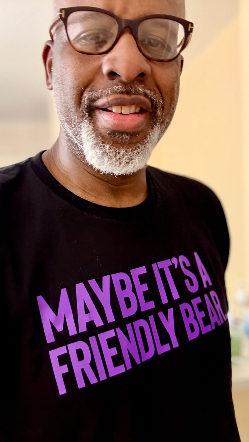 Customer photo review of Maybe It’s a Friendly Bear Unisex tee ( PURPLE 💜)