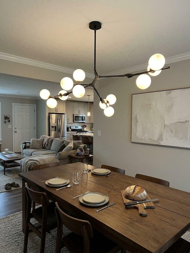 Customer photo review of Frosted Glass Globe Pendant Light, Branching Metal Chandelier