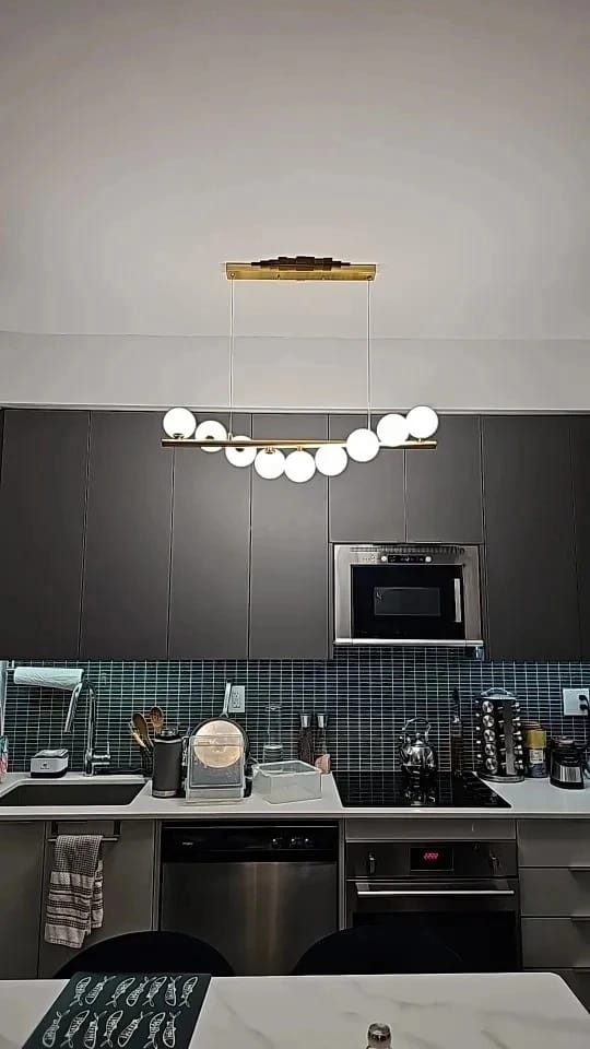 Customer photo review of Gold Linear Chandelier for Dining Table, Glass Shades, 80–120 cm
