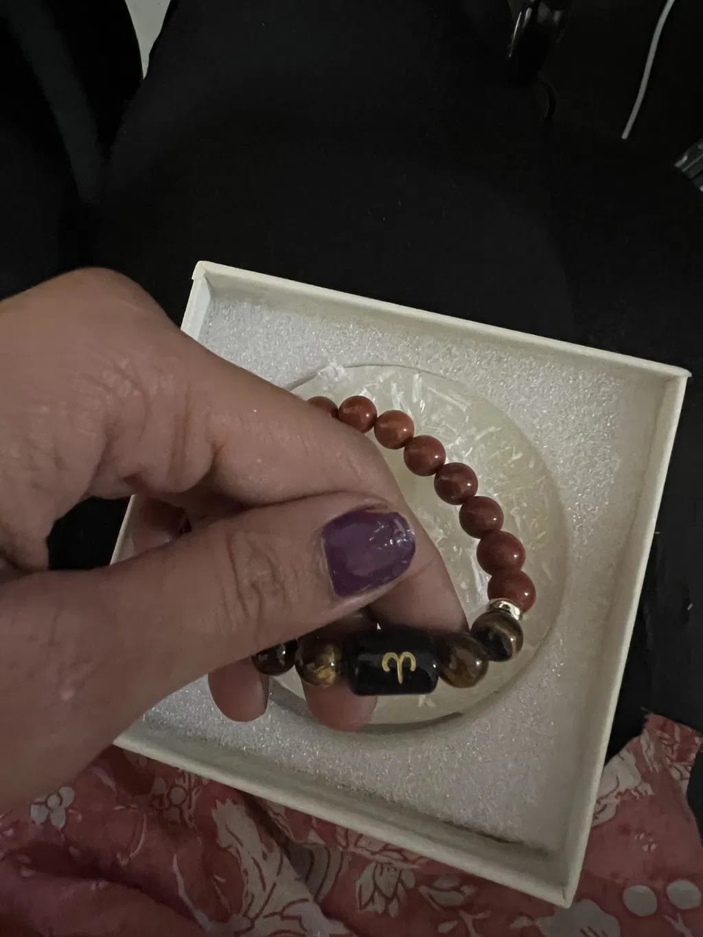 Customer photo review of Aries (Mesha Rashi) Zodiac Bracelet – Natural Red Jasper & Tiger Eye