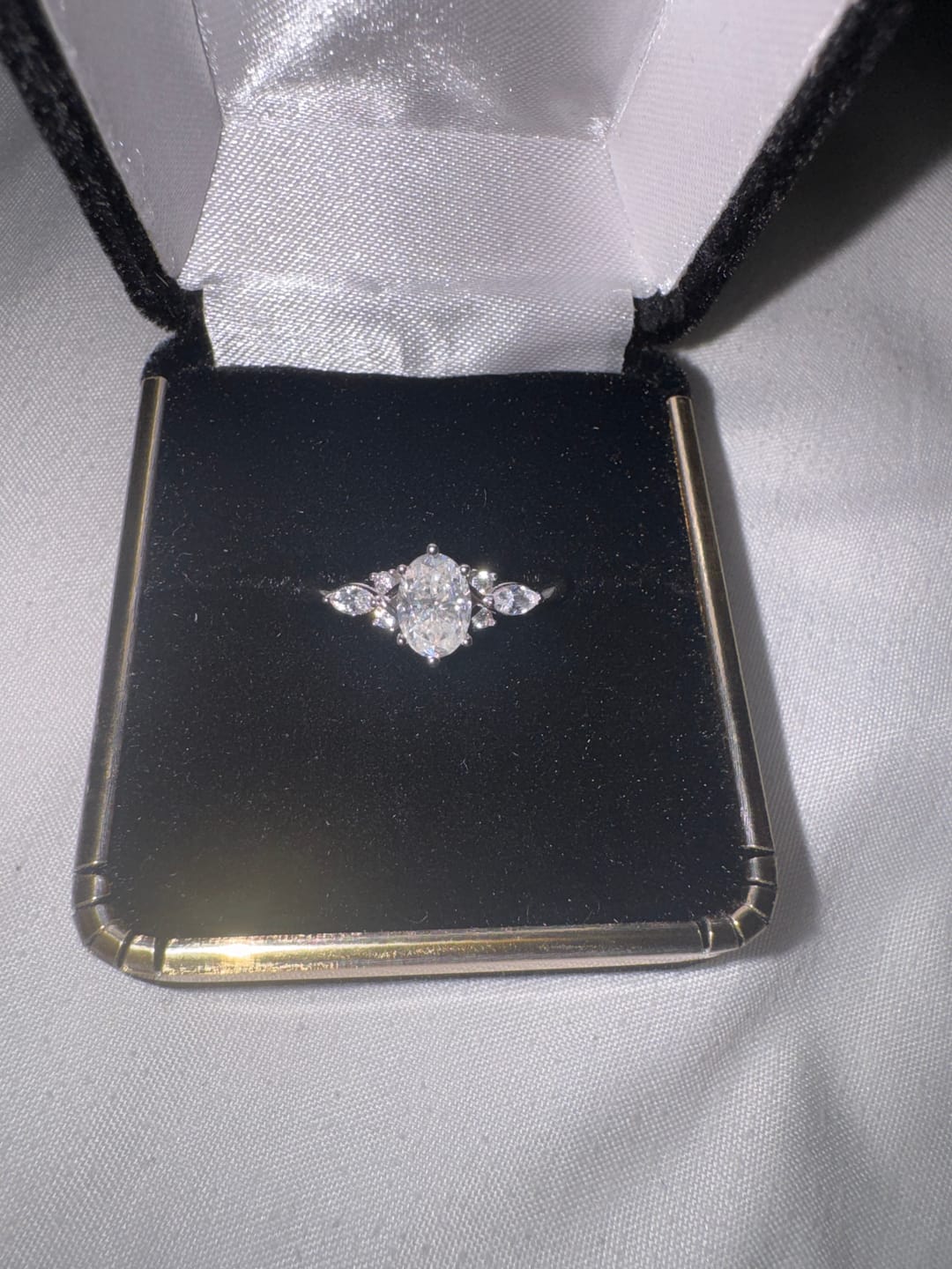 Customer photo review of Vintage Oval Moissanite Marquise Accent Engagement Ring