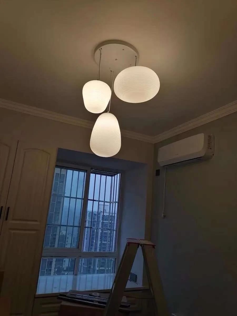 Customer photo review of Cocoon Glass Pendant Light, White Shade, Adjustable Cord, 19–34 cm