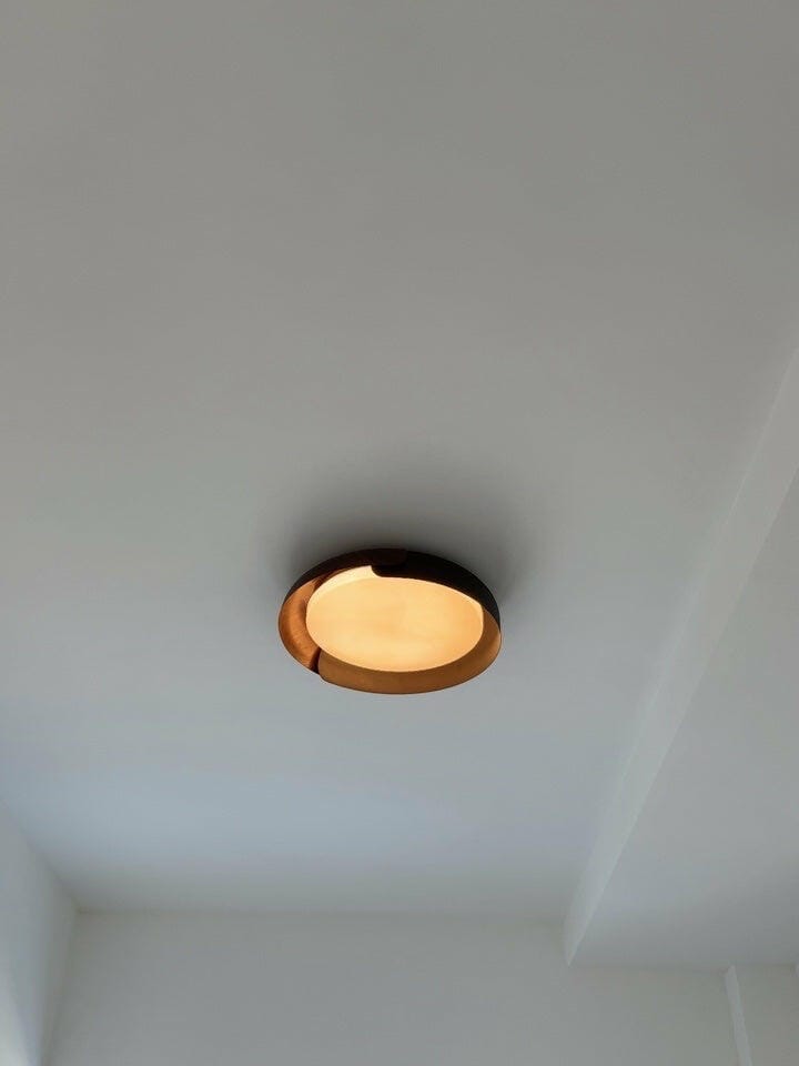 Customer photo review of Wood Trim Flush Mount Ceiling Light, Frosted White Acrylic, LED
