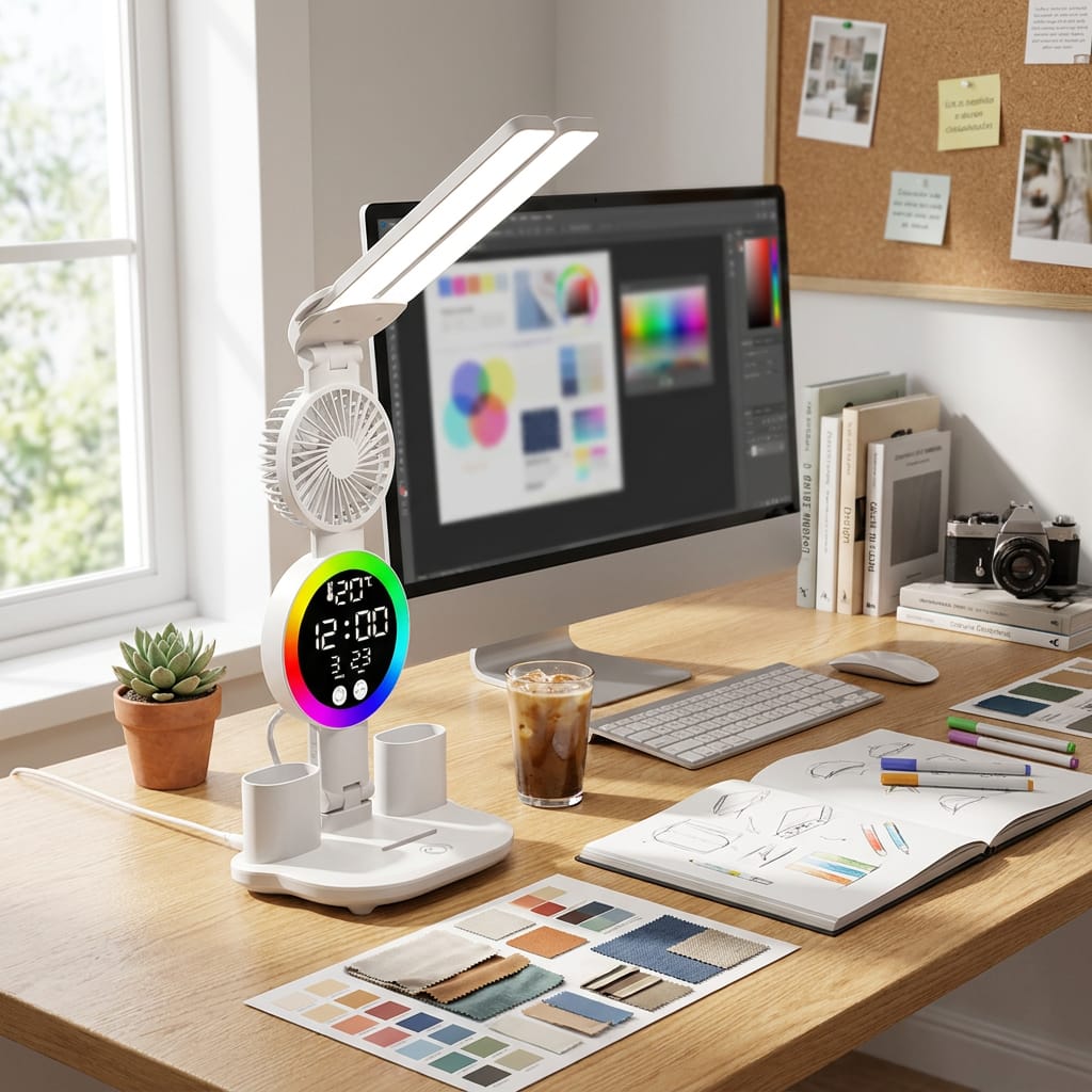 Customer photo review of Brisaluz | Luz, Ventilador y Reloj en un solo producto para tu escritorio
