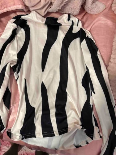 Customer photo review of Ninonine "Sloane" | Abstract Geometric Mock Neck Top