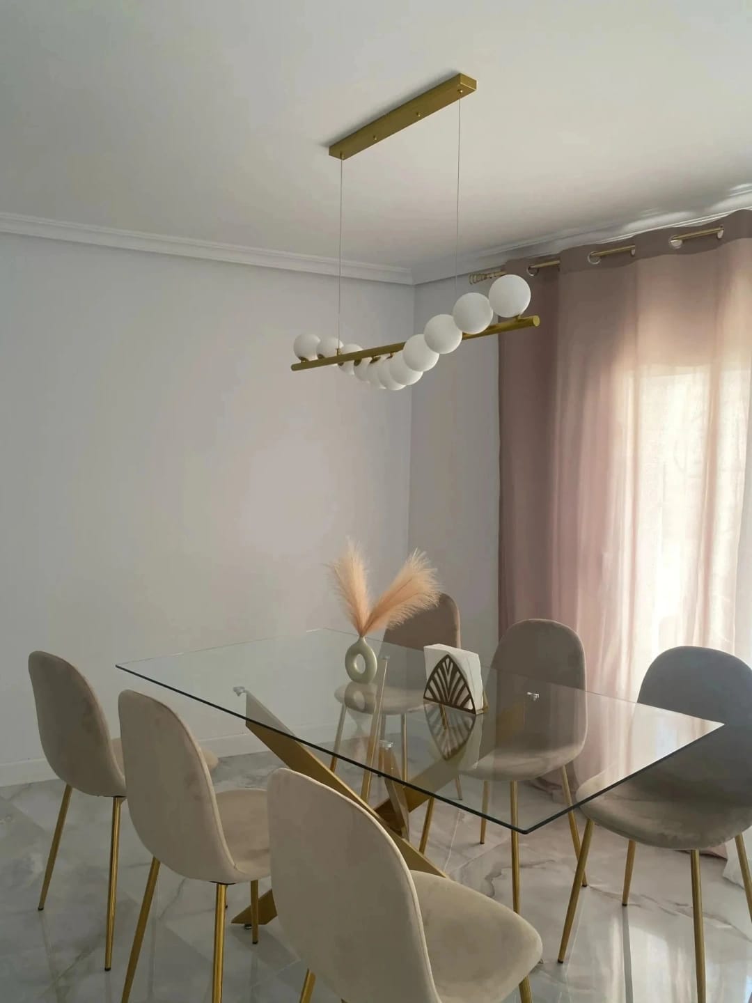Customer photo review of Gold Linear Chandelier for Dining Table, Glass Shades, 80–120 cm