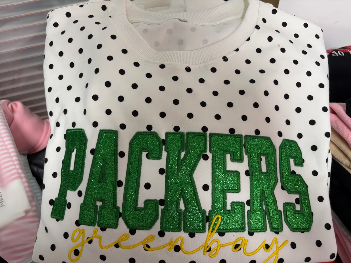 Customer photo review of Custom Embroidered Glitter Vinyl Team Polka Dot Sweatshirt - Game Day Best Gear | Gifts for Sports Mom | Game Day Wear