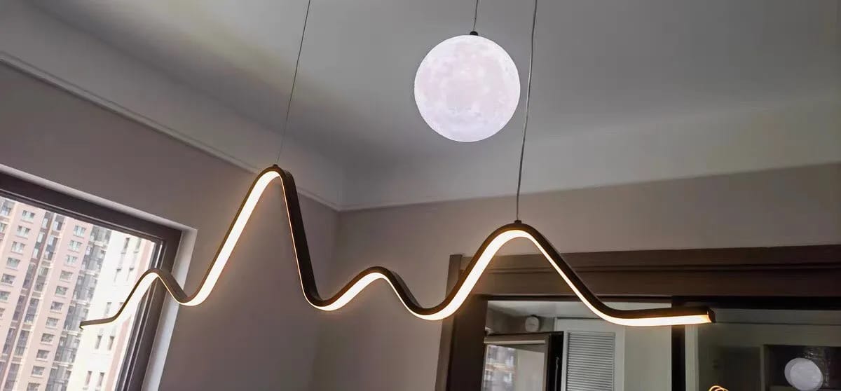 Customer photo review of Linear Pendant Light, Lit Moon and Mountain LED Strip, 120 cm