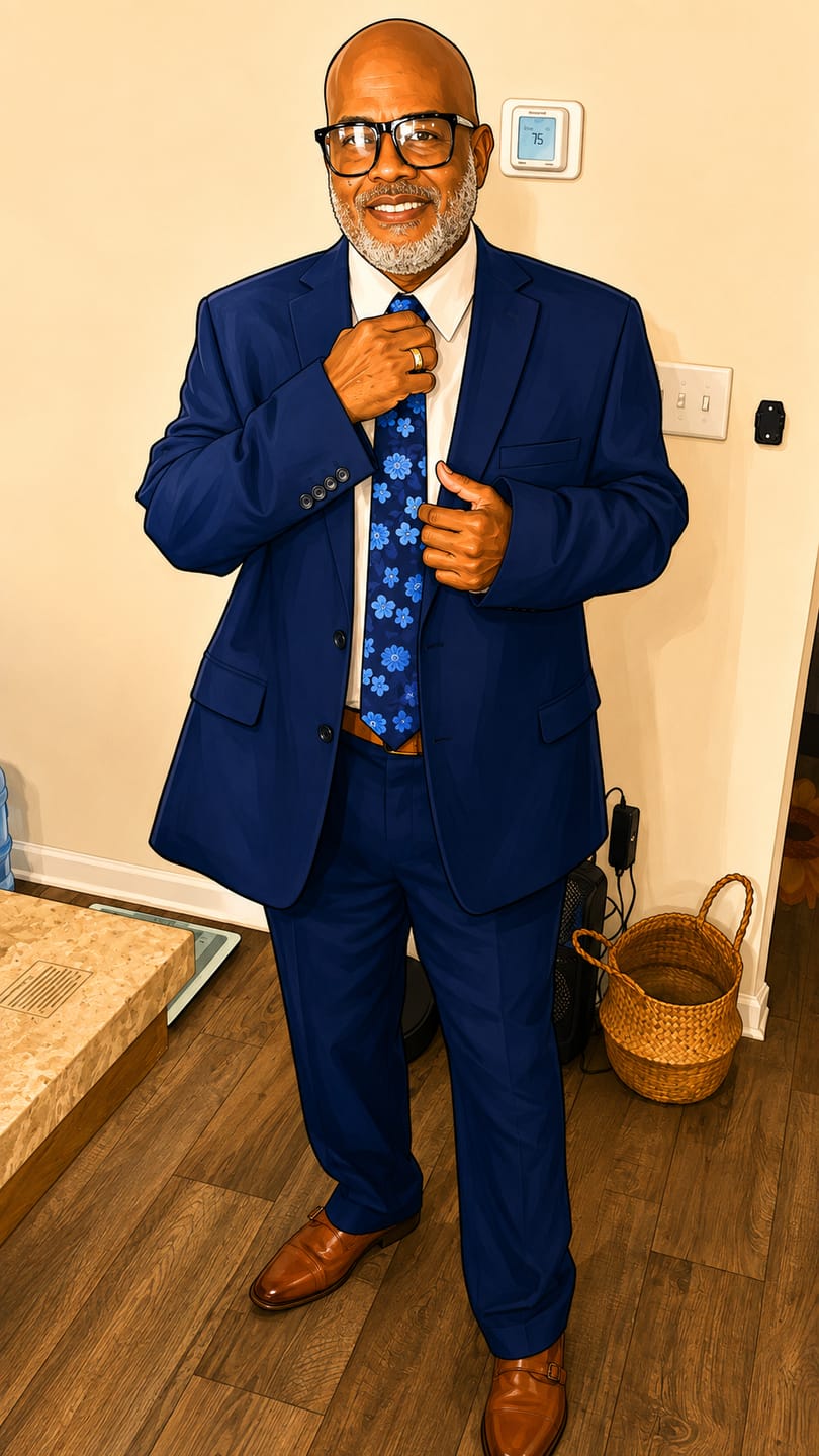 Customer photo review of Blue Floral Silk Fabric Tie Hanky Cufflinks Set