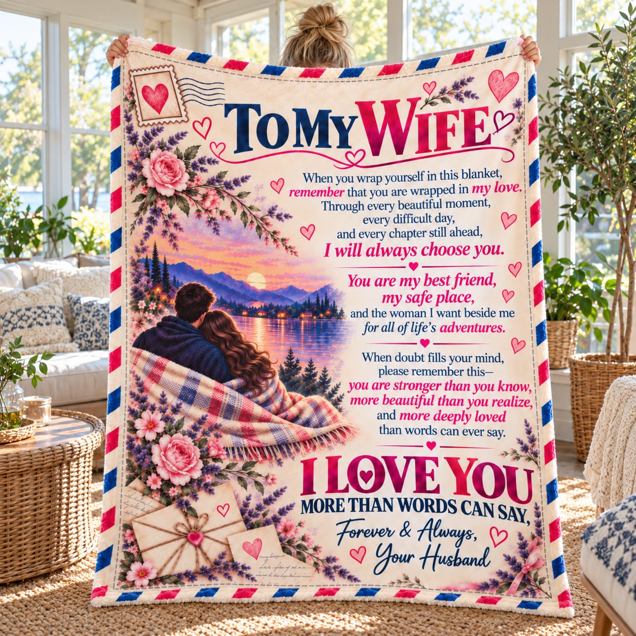 Customer photo review of To My Wife Fleece Blanket / Romantic Gift from Husband