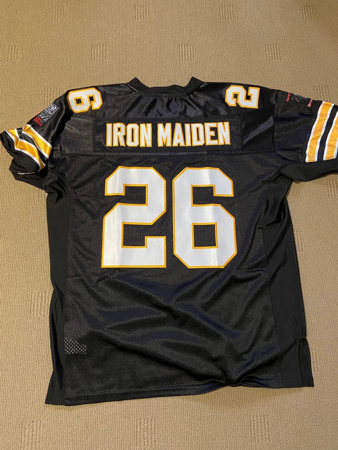 Customer photo review of Custom Black White-Yellow Personalized Classic Mesh Authentic Football Jersey