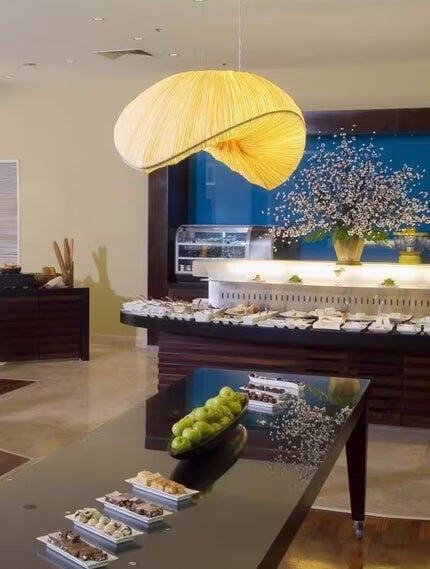 Customer photo review of Fabric Pendant Light, Long Beige Shade, Iron Frame, Two Bulbs