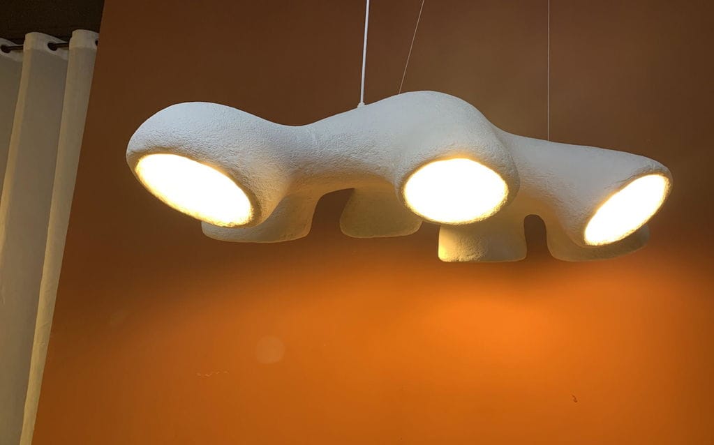 Customer photo review of White Pendant Light, Curved Open Polystyrene Form, Adjustable