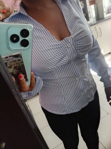 Customer photo review of Ninonine "Lucille" | Ruched Striped Tailored Shirt