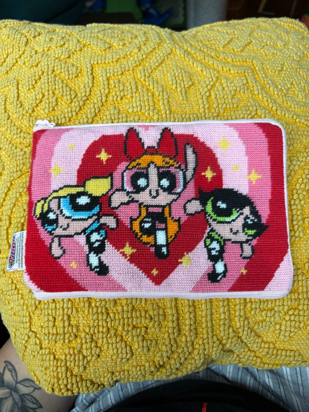 Customer photo review of BEST FRIENDS FOREVER - Needlepoint Pouch Kit