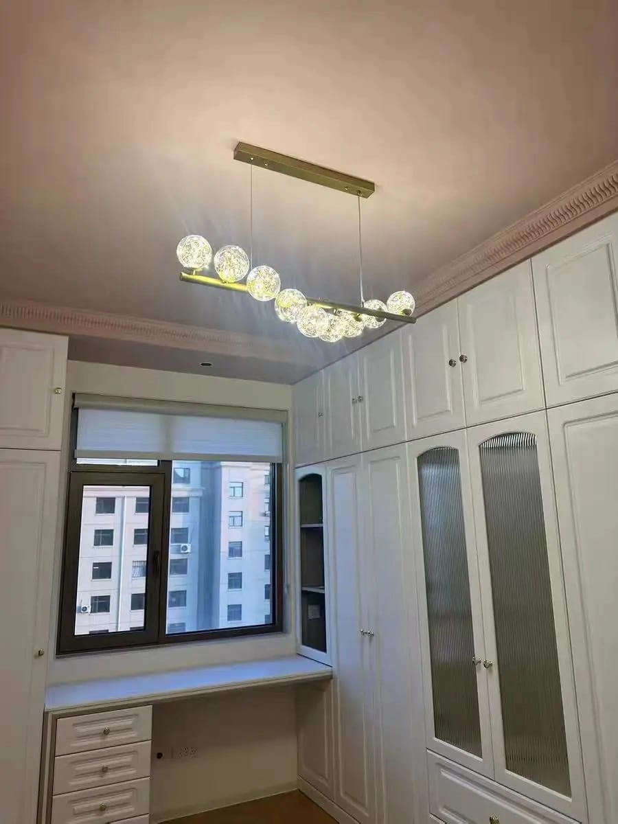 Customer photo review of Gold Linear Chandelier for Dining Table, Glass Shades, 80–120 cm