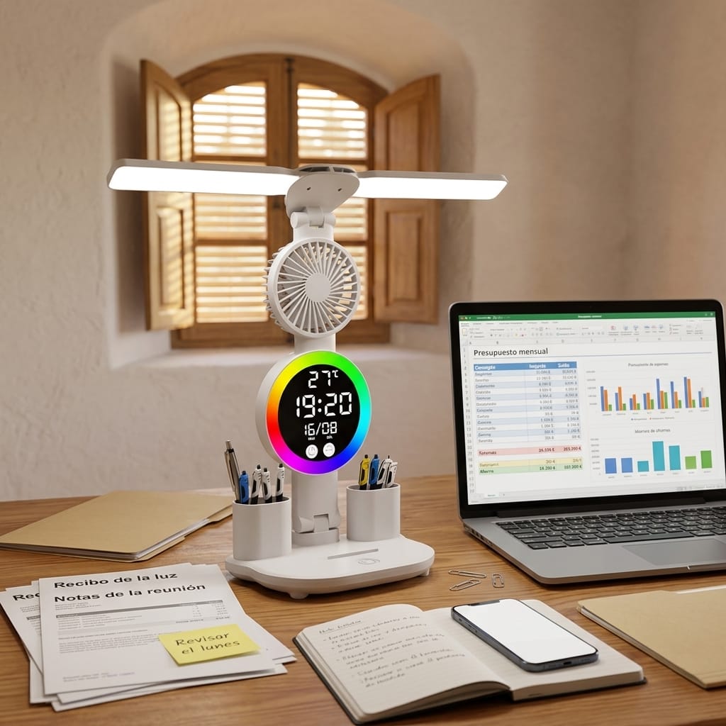 Customer photo review of Brisaluz | Luz, Ventilador y Reloj en un solo producto para tu escritorio