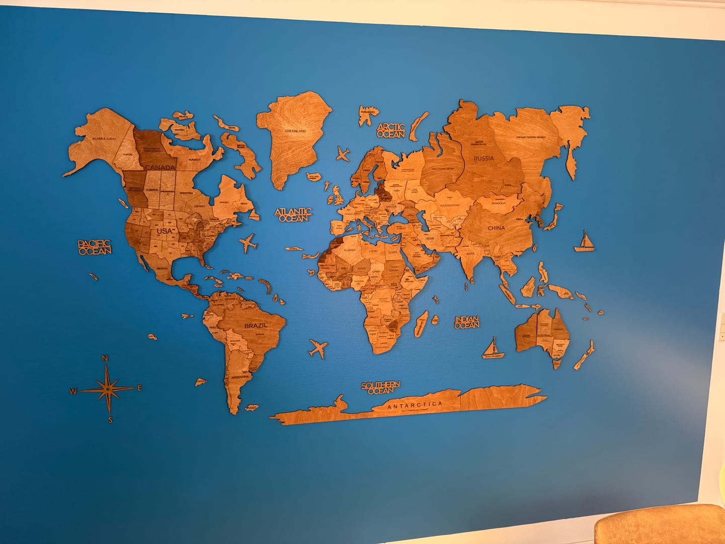 Customer photo review of 3D Wooden World Map Oak