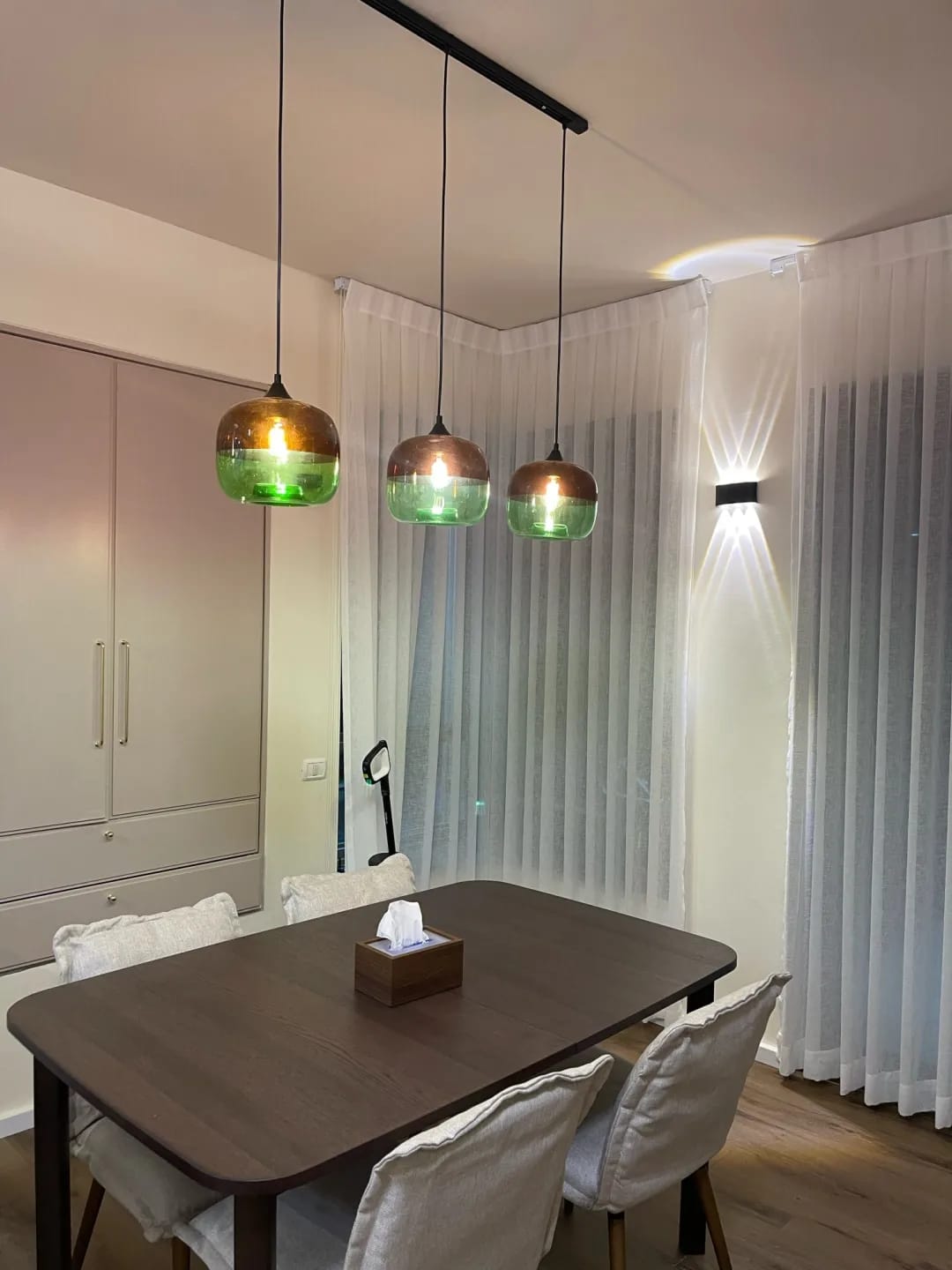 Customer photo review of Glass Pendant Light, Amber Gradient Shade, Blue or Green, 24 cm
