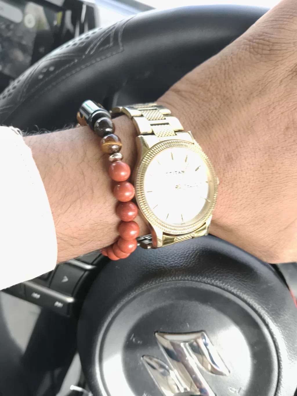 Customer photo review of Aries (Mesha Rashi) Zodiac Bracelet – Natural Red Jasper & Tiger Eye