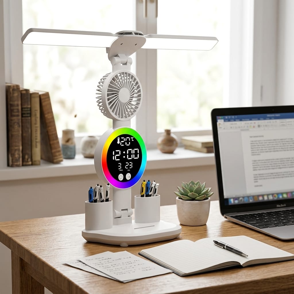 Customer photo review of Brisaluz | Luz, Ventilador y Reloj en un solo producto para tu escritorio