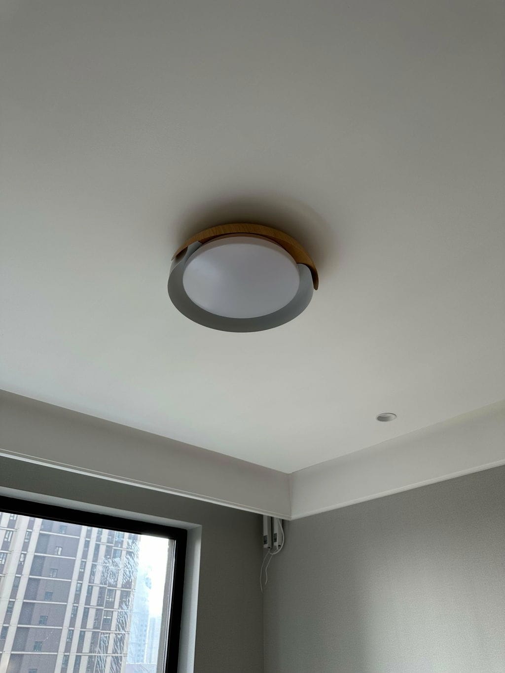 Customer photo review of Wood Trim Flush Mount Ceiling Light, Frosted White Acrylic, LED