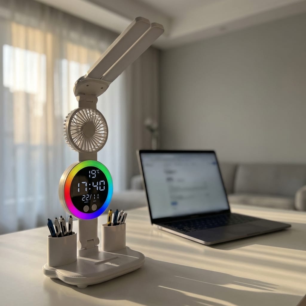 Customer photo review of Brisaluz | Luz, Ventilador y Reloj en un solo producto para tu escritorio