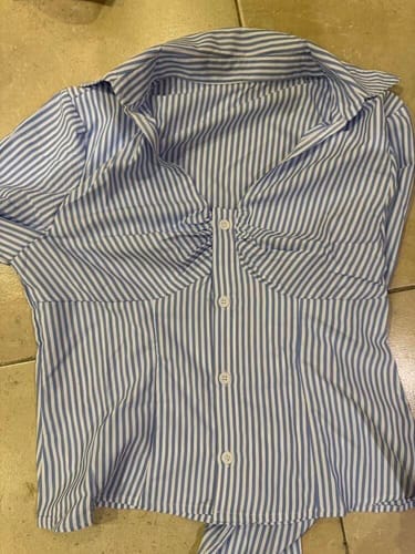 Customer photo review of Ninonine "Lucille" | Ruched Striped Tailored Shirt
