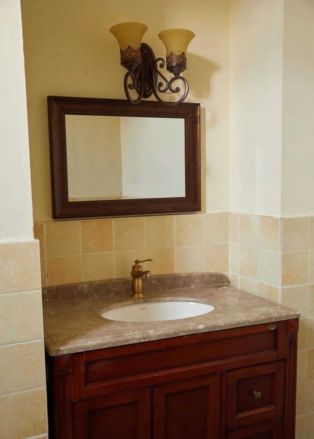 Customer photo review of Black Iron Wall Light, Two Arms, Glass Shades, Wall Sconce