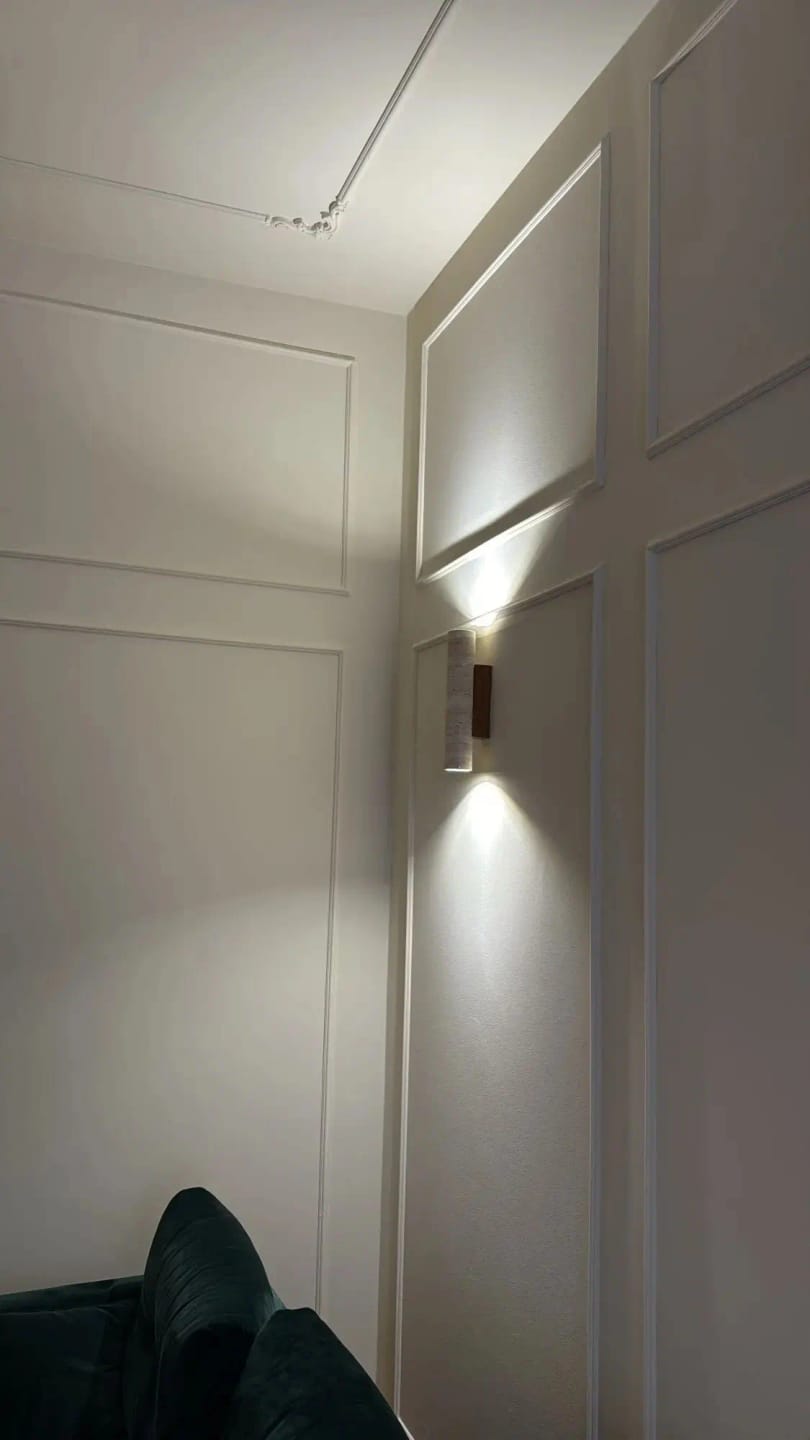 Customer photo review of Travertine Wall Sconce | Natural Stone Cylinder, Up and Down Light | 11 or 12.6 in Modern Japandi Wall Light