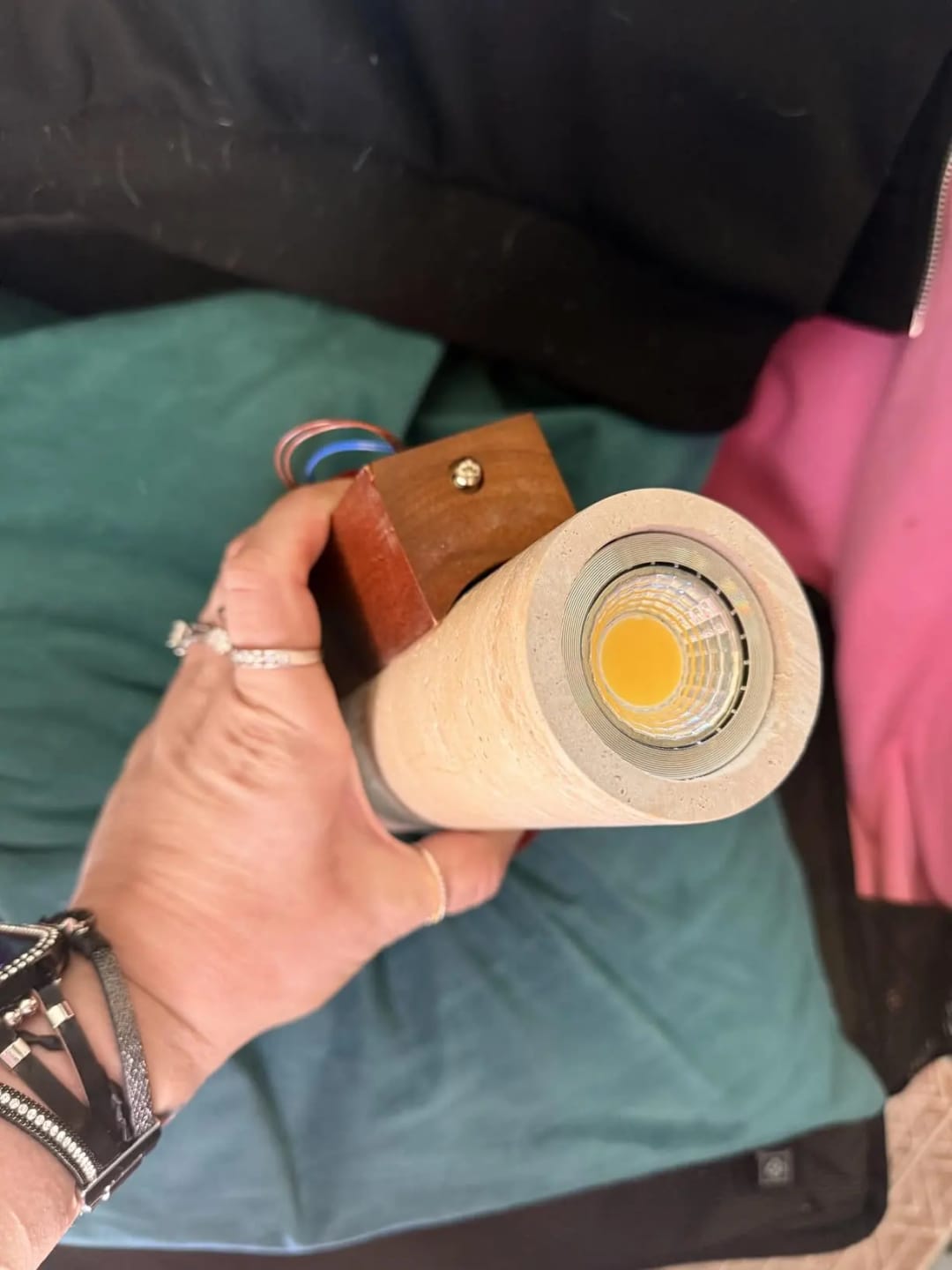 Customer photo review of Travertine Wall Sconce | Natural Stone Cylinder, Up and Down Light | 11 or 12.6 in Modern Japandi Wall Light
