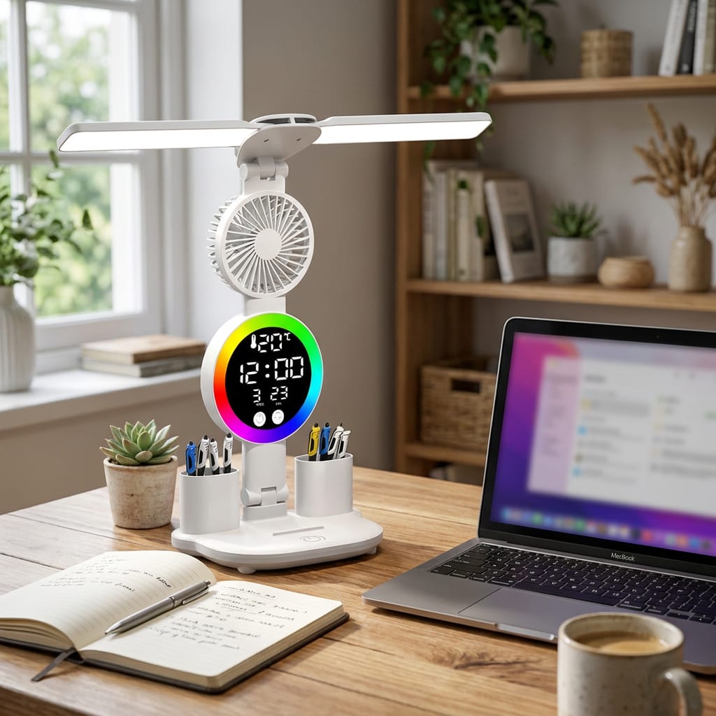 Customer photo review of Brisaluz | Luz, Ventilador y Reloj en un solo producto para tu escritorio