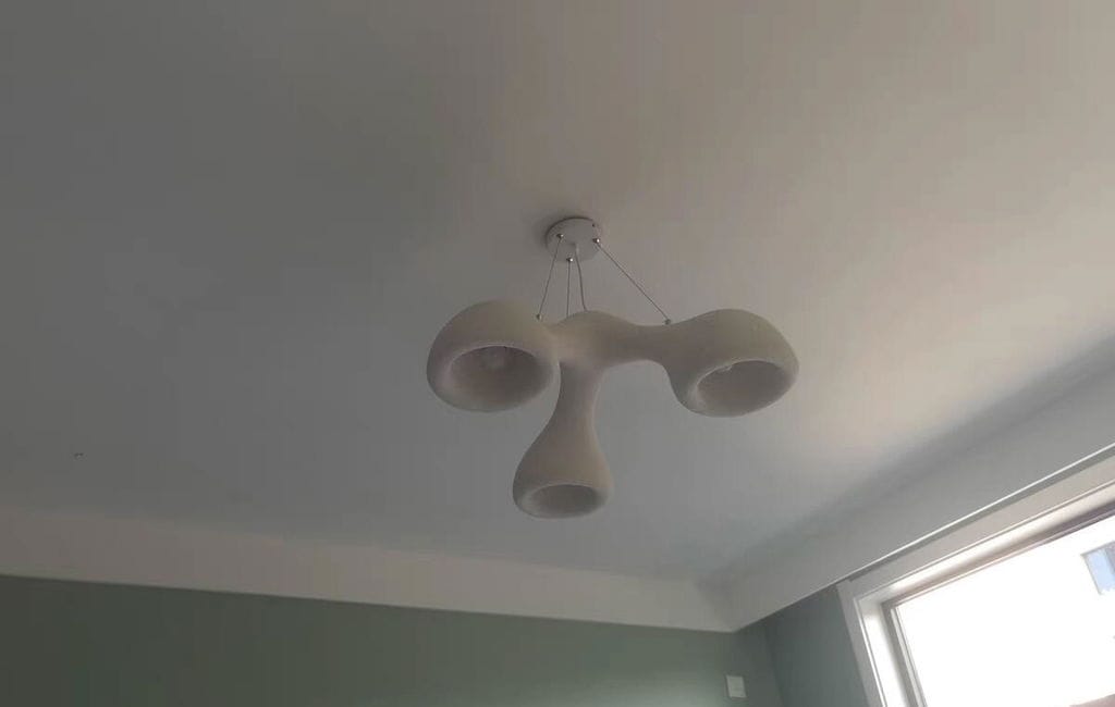 Customer photo review of White Pendant Light, Curved Open Polystyrene Form, Adjustable