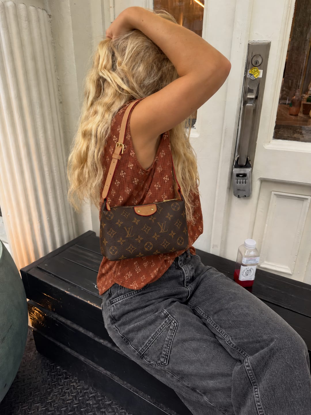 Customer photo review of Brown Monogram Zip Shoulder Bag with Adjustable Strap