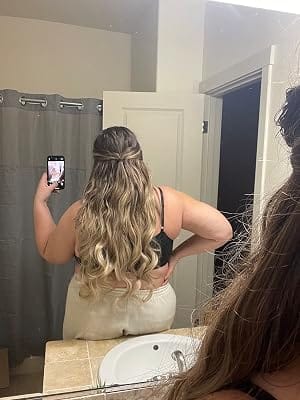 Customer photo review of Invisible Hair Virgin Flat Weft Hair Extensions Balayage Hair #3/8/22