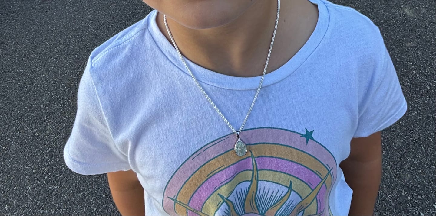 Customer photo review of Petite Pear Drop with Cremation Ashes