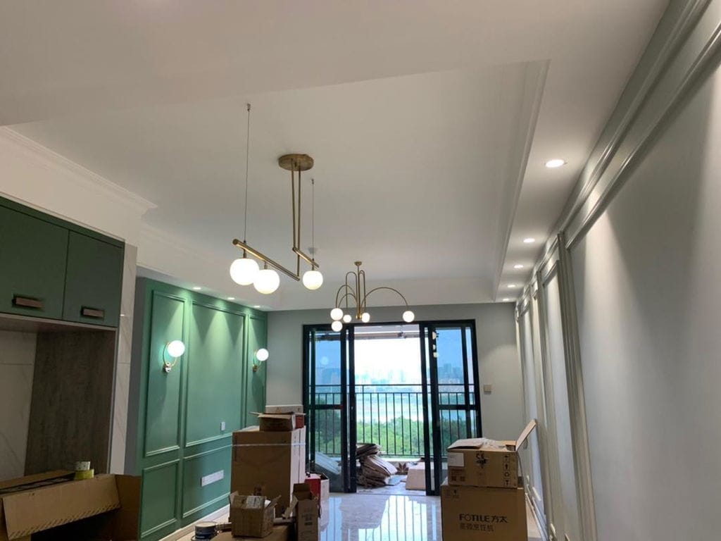 Customer photo review of Pivoting Opal Glass Pendant Light for Dining Table, Brass