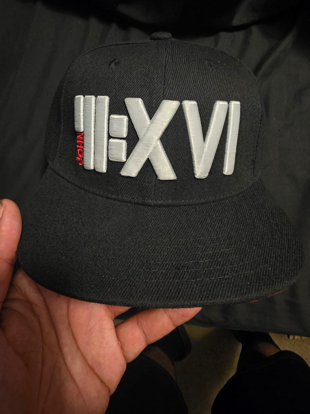 Customer photo review of JOHN 3:16 RED BOTTOM SALVATION SNAPBACK