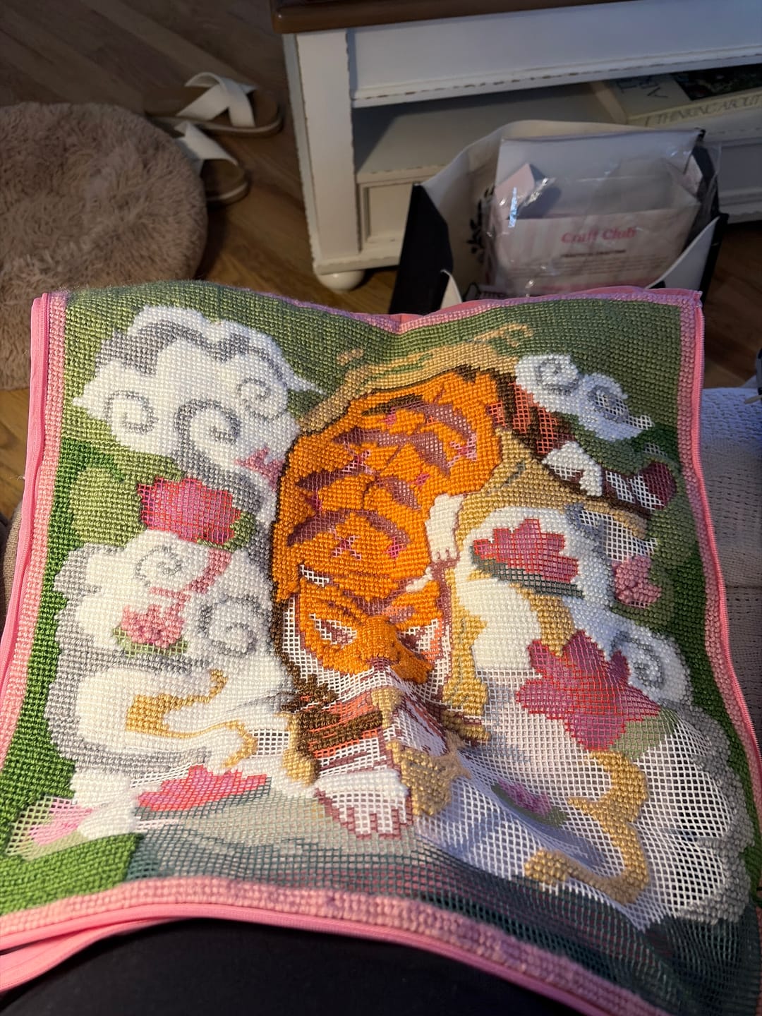 Customer photo review of GENTLE TIGER - Tapestry Needlepoint Cushion Kit
