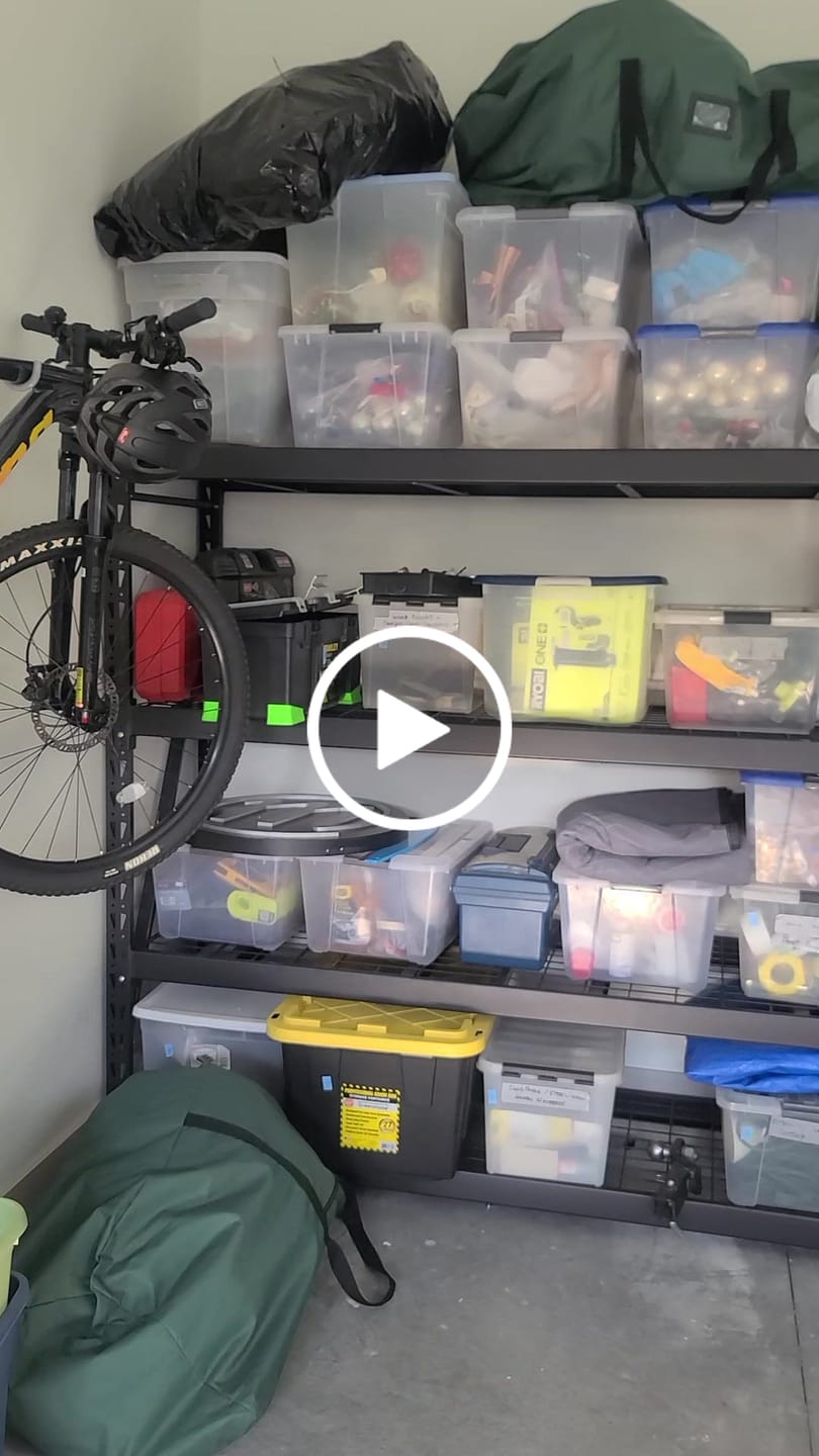 Customer video review of REIBII 77.2″ W Industrial Heavy-Duty Garage Shelving, 4-Tier Adjustable Steel Storage Shelves for Garage, Warehouse, Basement