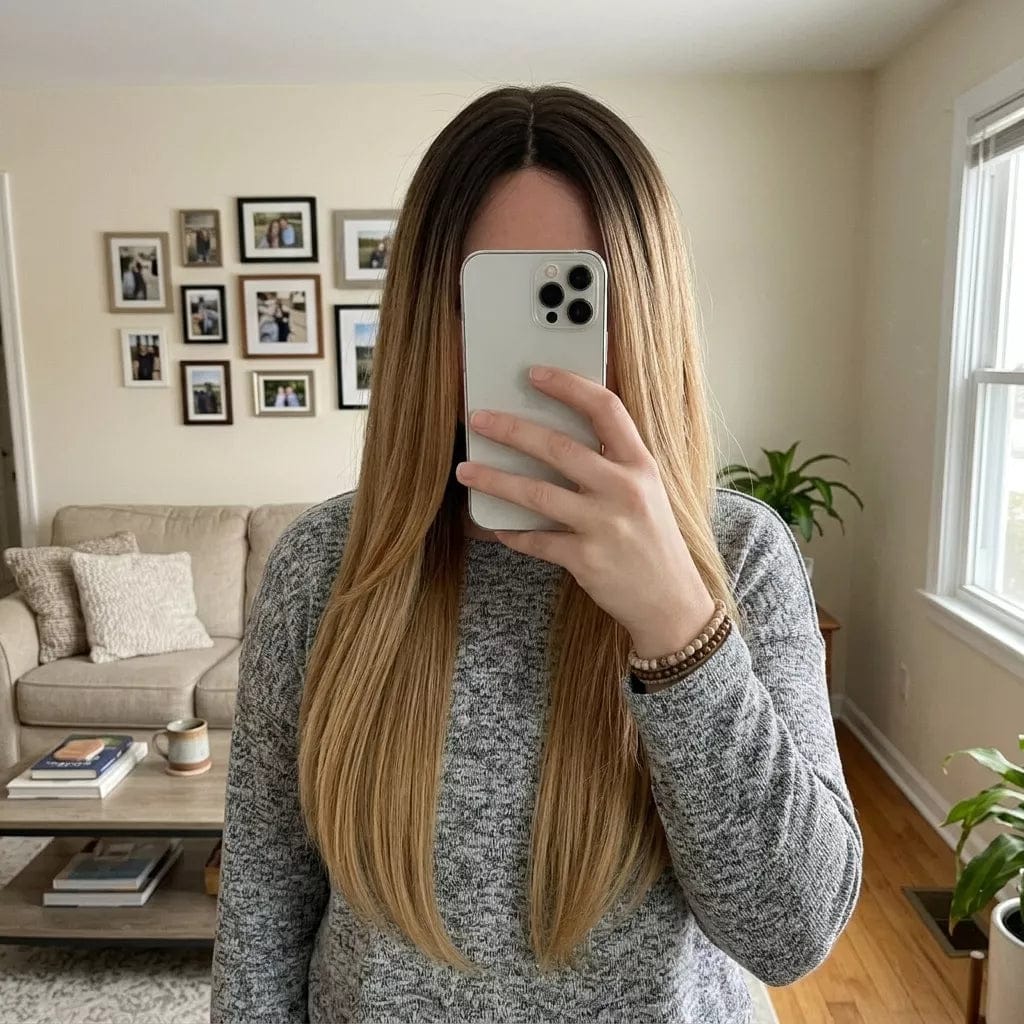 Customer photo review of Invisible Hair Virgin Flat Weft Hair Extensions Balayage Hair #3/8/22