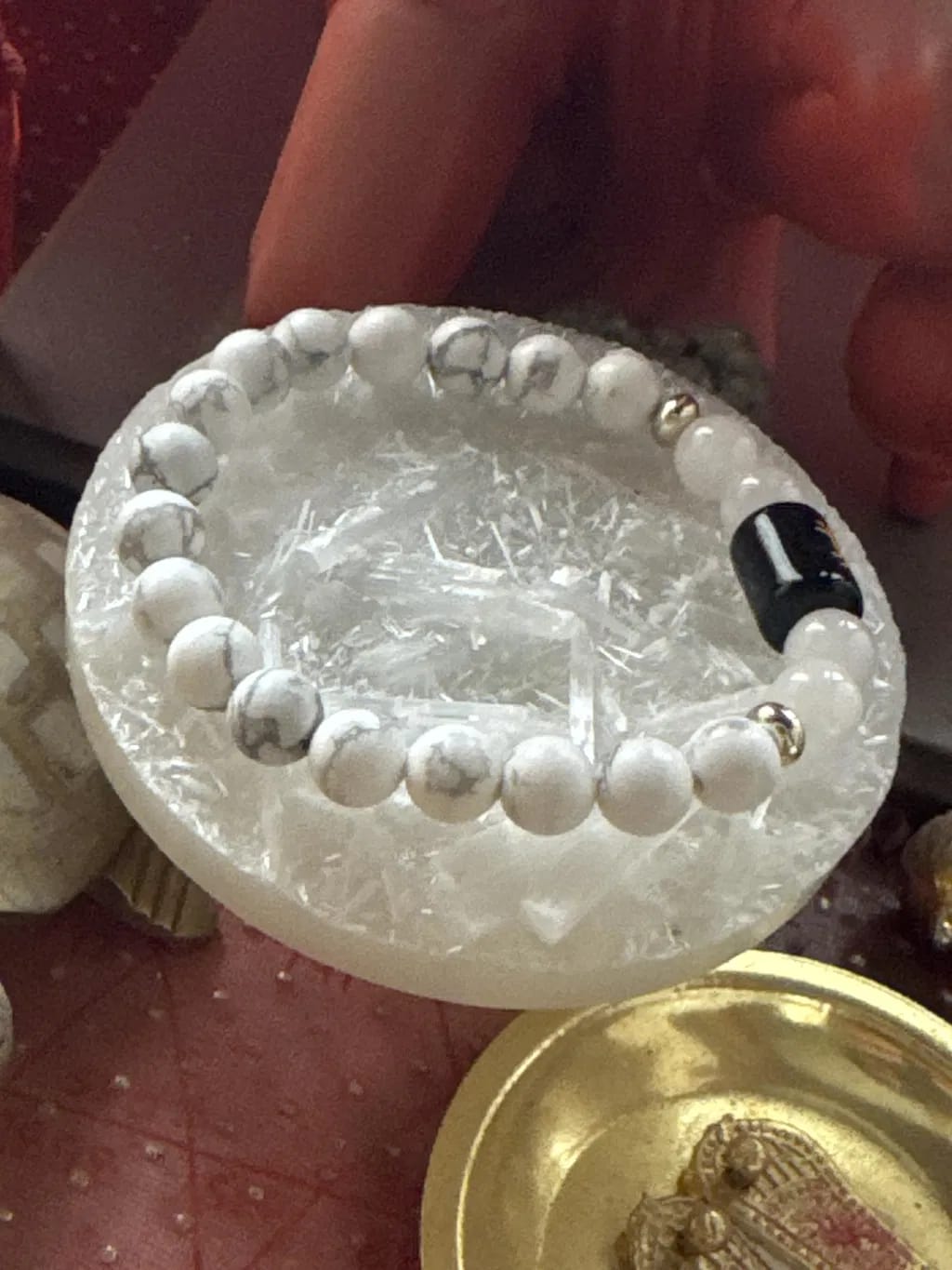 Customer photo review of Cancer (Karka Rashi) Zodiac Bracelet – Natural Howlite & Milky Quartz