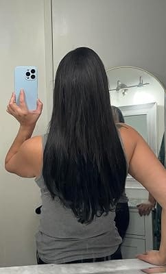 Customer photo review of Virgin Flat Weft Hair Extensions Weft Hair Extensions Off Black #1B