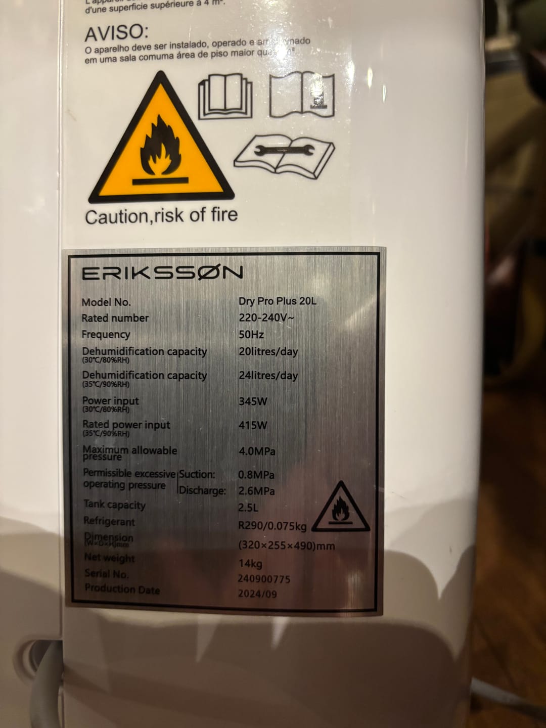 Customer photo review of Erikssøn Luchtontvochtiger - Dry Pro Plus - Tot 20L / dag - Wit