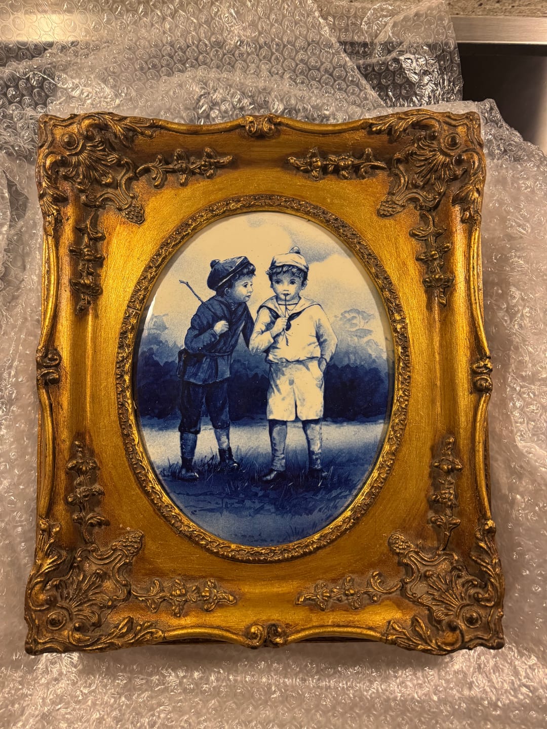Customer photo review of Peinture sur céramique Doulton style Delft – Scène d’enfants – Cadre décoratif