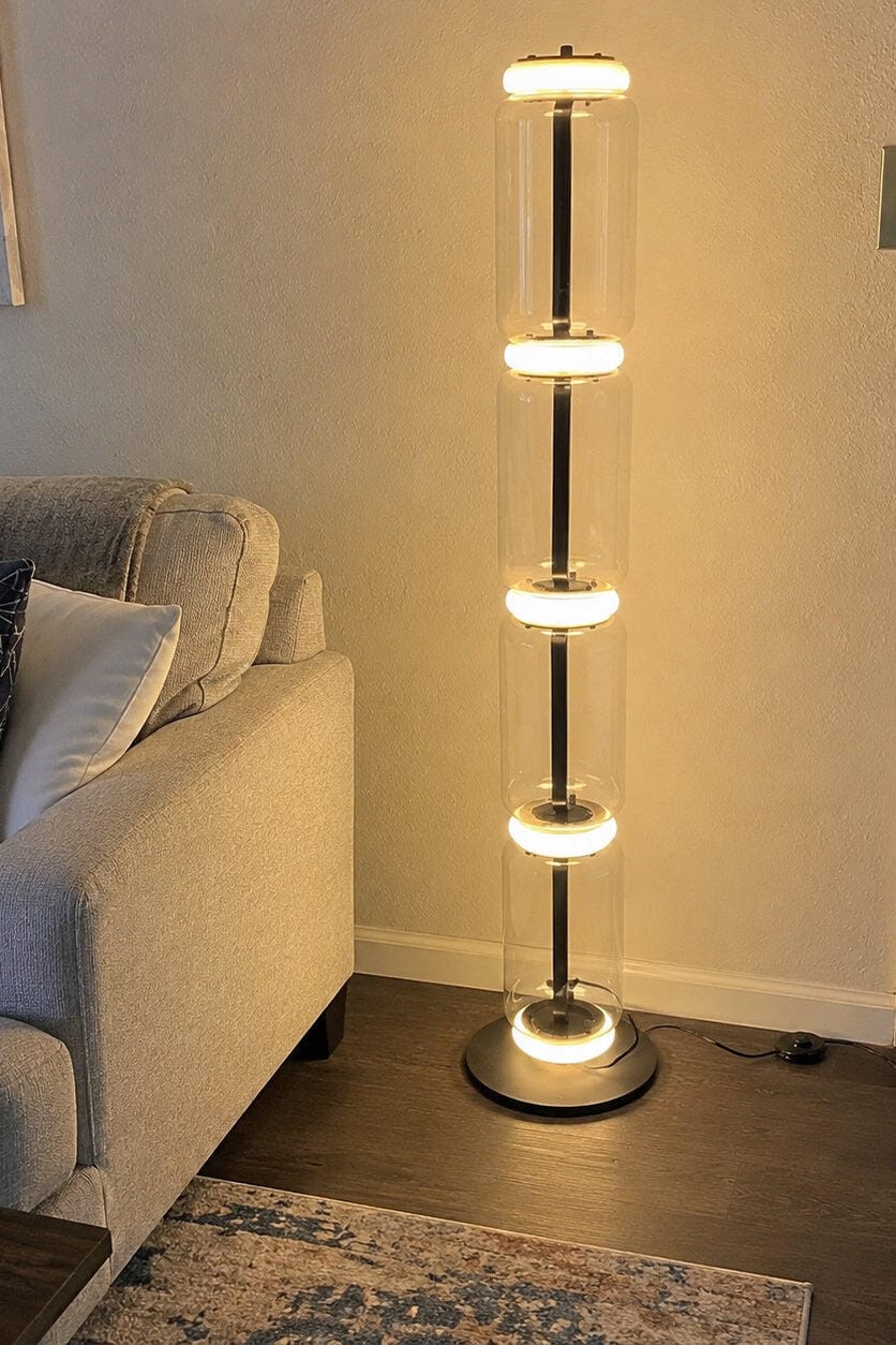 Customer photo review of Black Floor Lamp, Clear Glass Cylinders, LED, Up to 160 cm